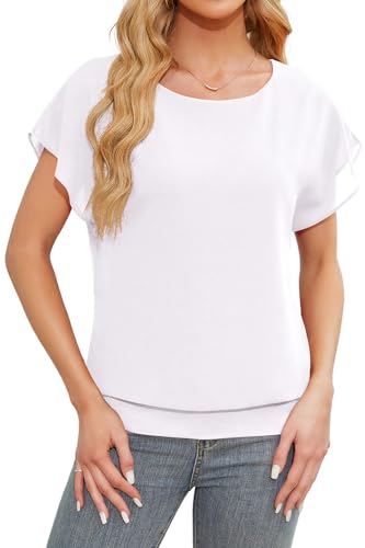 Anelune Tshirt Damen Sommer Oversized Tshirt Fledermaus Shirt Blusenshirt für Jeden Tag Weiß XL von Anelune