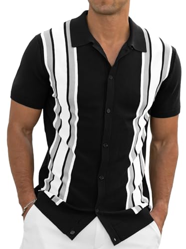 Poloshirts für Herren Gestreiftes Strick-Polo GolfPolo Button Down Shirts von Anelune