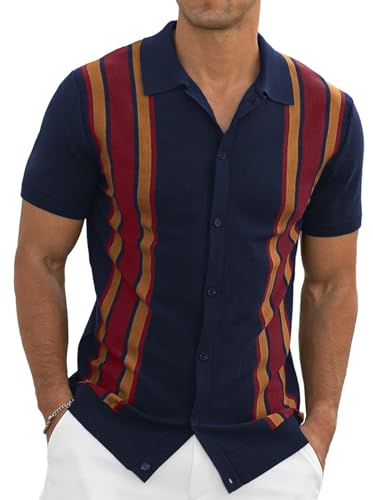 Poloshirts für Herren Gestreiftes Strick-Polo GolfPolo Button Down Shirts von Anelune