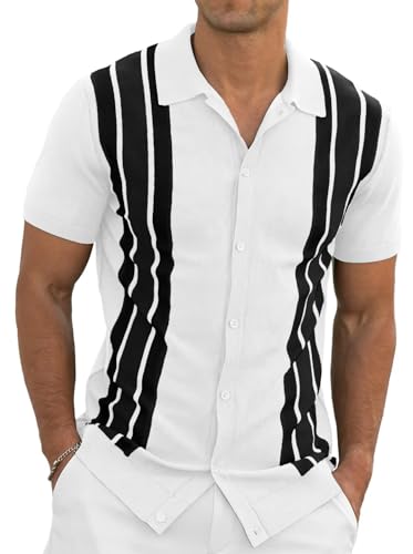Poloshirts für Herren Gestreiftes Strick-Polo GolfPolo Button Down Shirts von Anelune