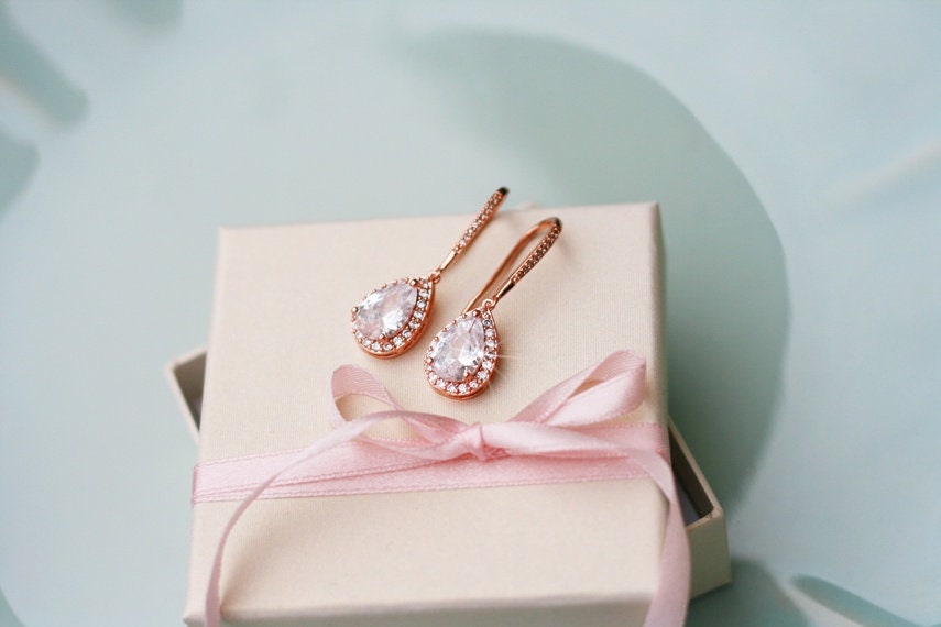 Rose Gold Hochzeit Schmuck Braut Ohrringe Lux Teardrop Zirkonia Geschenk Rose Gold Hochzeit Schmuck Braut Ohrringe Lux Teardrop Zirkonia Geschenk von AnemoneDream