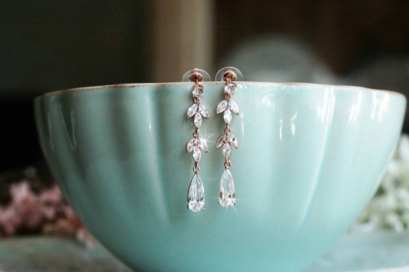 Rosegold Hochzeitsschmuck, Braut Ohrringe, Zirkonia Ohrringe Rosegold, Brautjungfer Geschenk von AnemoneDream
