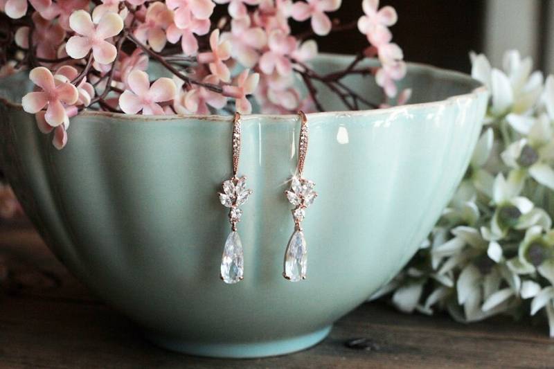 Roségold Hochzeitsschmuck, Rosegold Braut Ohrringe, Zirkonia Ohrringe Roségold, Brautjungfer Geschenk Roségold Hochzeitsschmuck, Rosegold Braut Ohrringe, Zirkonia Ohrringe Roségold, Brautjungfer Geschenk von AnemoneDream