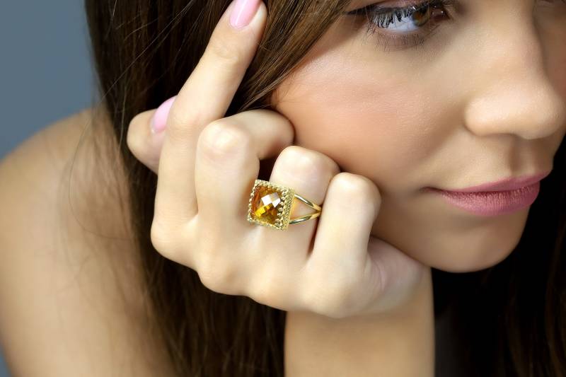 14K Gold Citrin Ring Brautjungfer Geschenke Brautring November Birthstone Geburtstagsgeschenk Idee Newborn Jewel von AnemoneJewelry