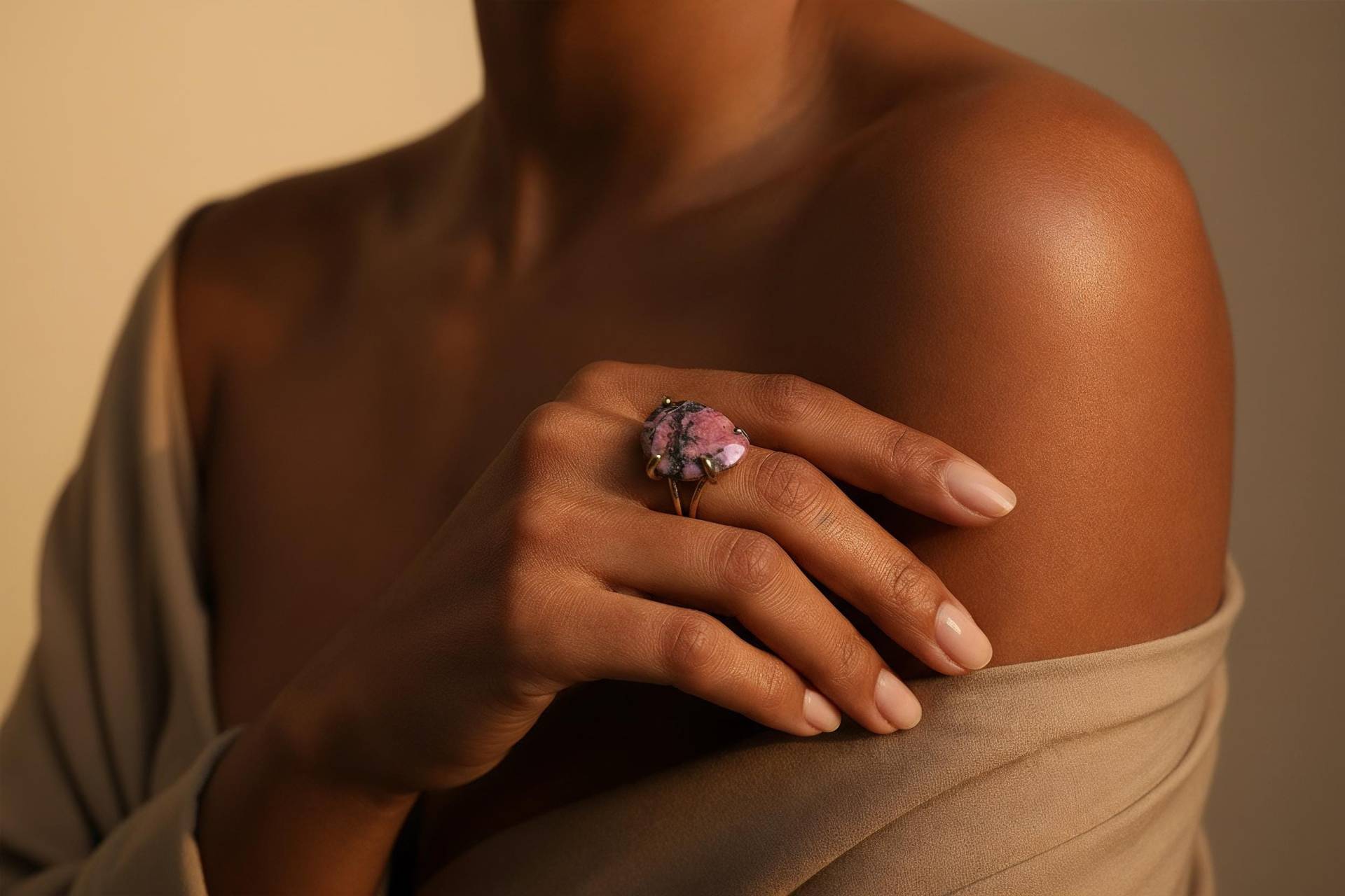 14K Gold Rhodonit Birne Ring - Pink Teardrop Edelstein Halbedelstein Schmuck von AnemoneJewelry