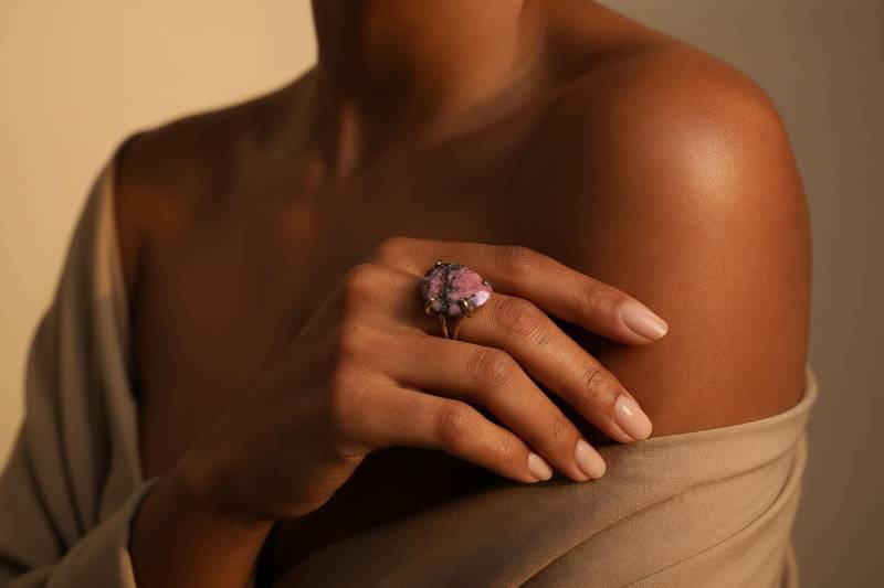 14K Gold Rhodonit Birne Ring - Pink Teardrop Edelstein Halbedelstein Schmuck von AnemoneJewelry