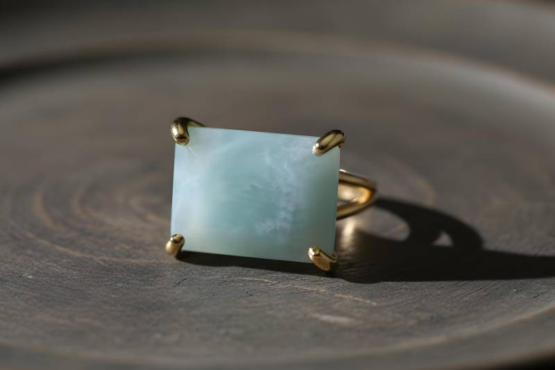 14K Gold Vermeil Aquamarin Ring Horizontaler Rechteck März Geburtsstein von AnemoneJewelry