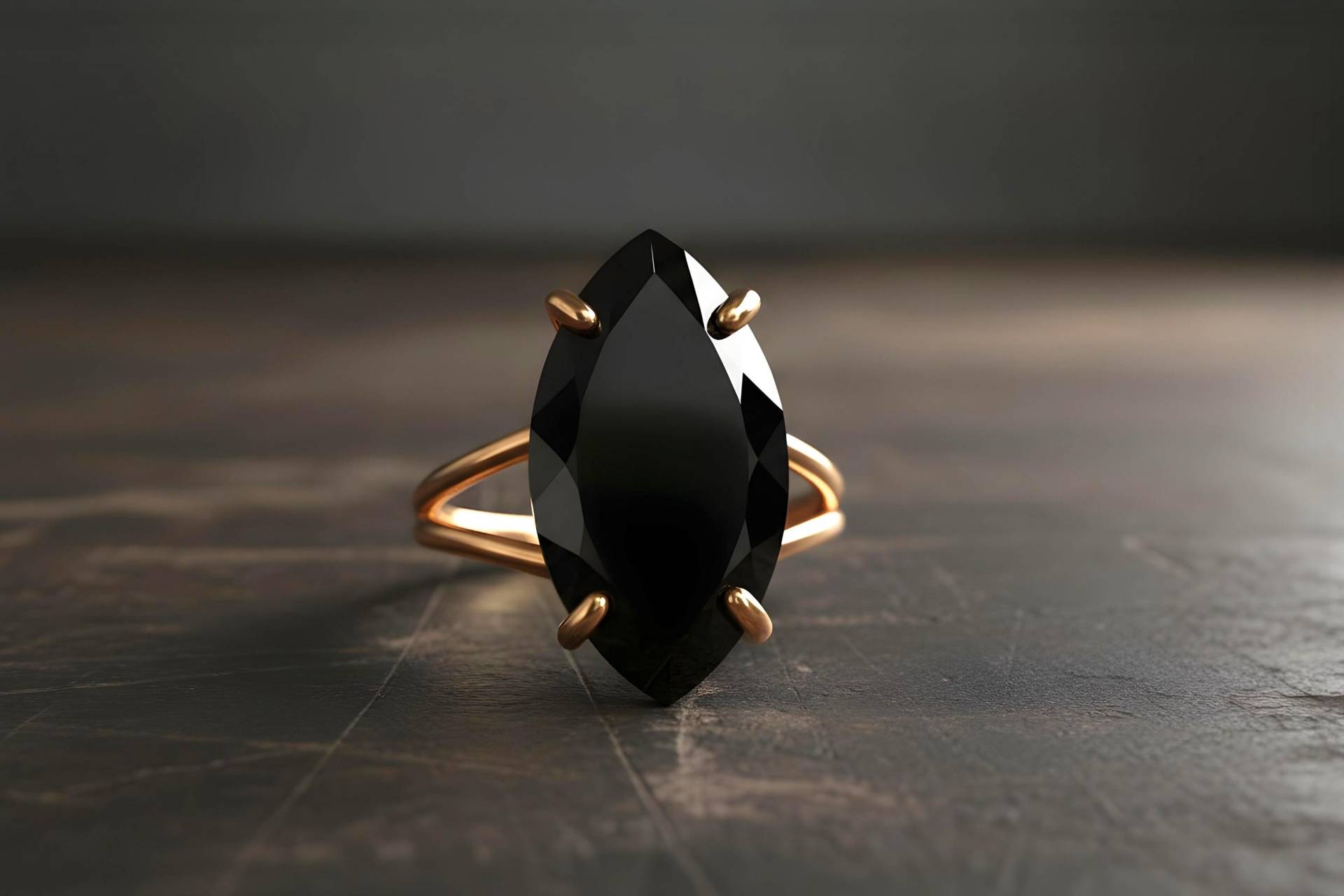 14K Rose Gold Ring Schwarzer Onyx Marquise Edelstein-Ringe Für Frauen Prong Cocktail Kundenring von AnemoneJewelry