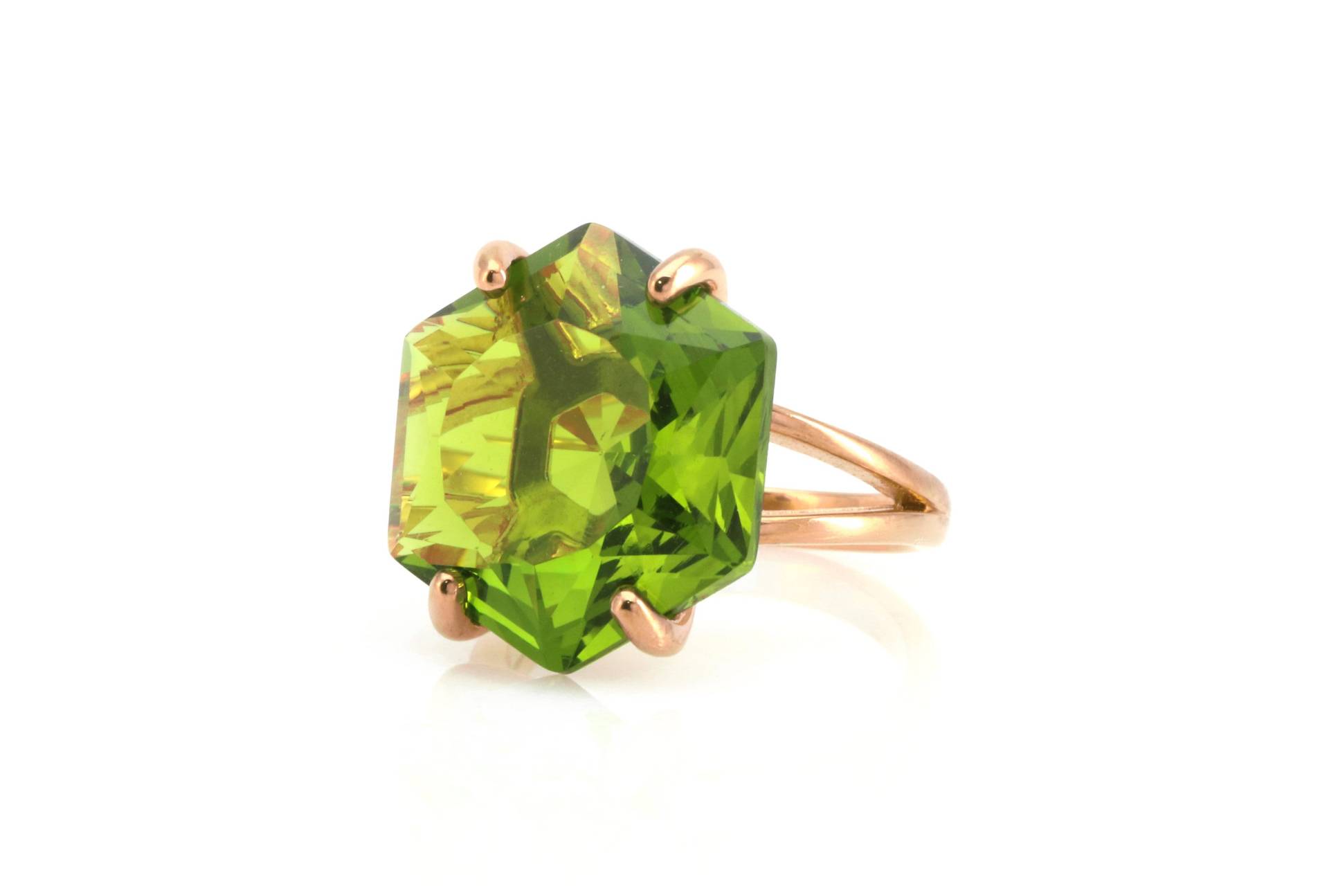 18K Rose Gold Hexagon Ring Rosegold Peridot Vermeil August Birthstone Cut Statement von AnemoneJewelry