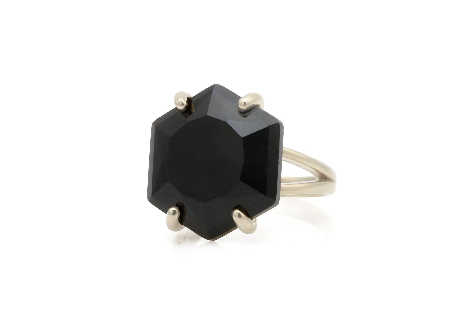 925 Sterling Silber Hexagon Ring Schwarzer Onyx Edelstein Mit Geschenke Für Sie von AnemoneJewelry