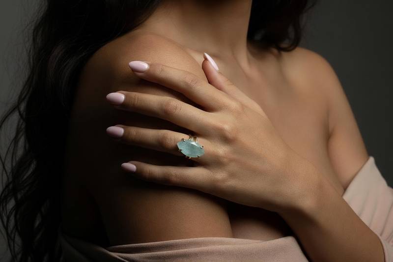Aquamarin Ring Marquise Gold Edelstein März Birthstone Statement von AnemoneJewelry