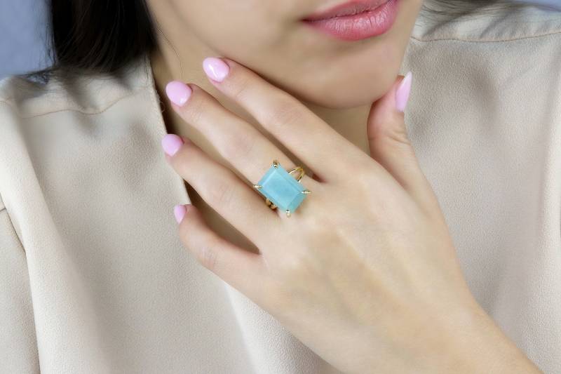 Aquamarin Ring Rechteck Smaragd Schliff März Birthstone 14K Gold Gefüllter Solid Edelstein Brautring von AnemoneJewelry