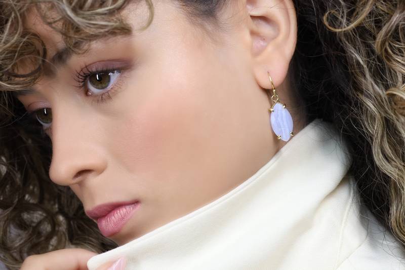 Blaue Spitze Achat Edelstein Ohrringe Marquise Schnitt 14K Gold Lange Hochzeitsohrringe Handgemachte Benutzerdefinierte Für Frauen von AnemoneJewelry