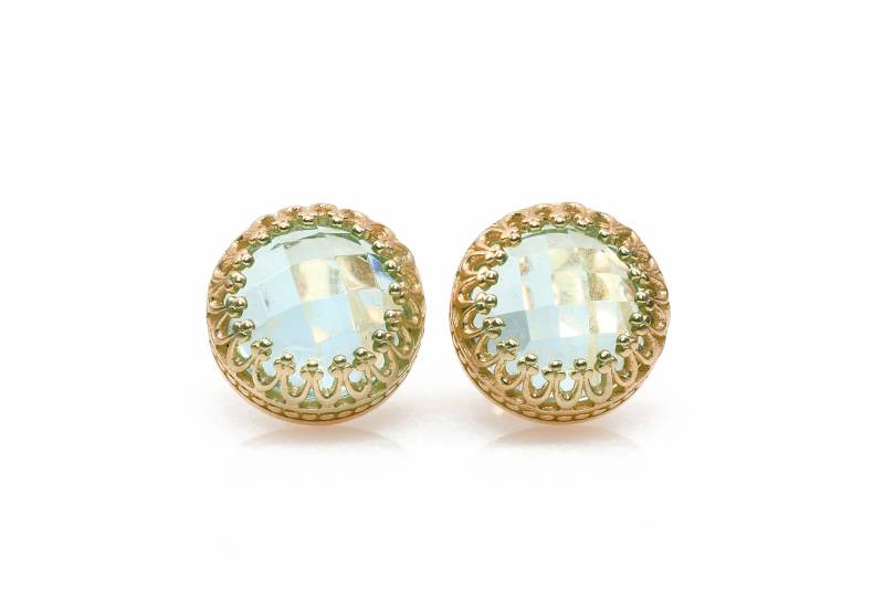 Blaue Topas Ohrringe Benutzerdefinierte Ohrstecker Roségoldohrringe Edelsteinohrringe Hellblaue von AnemoneJewelry