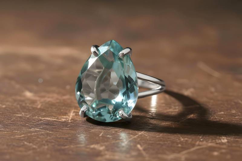 Blauer Topas Ring Träne Silber Statement Tropfen Birnen Prong Quarz von AnemoneJewelry