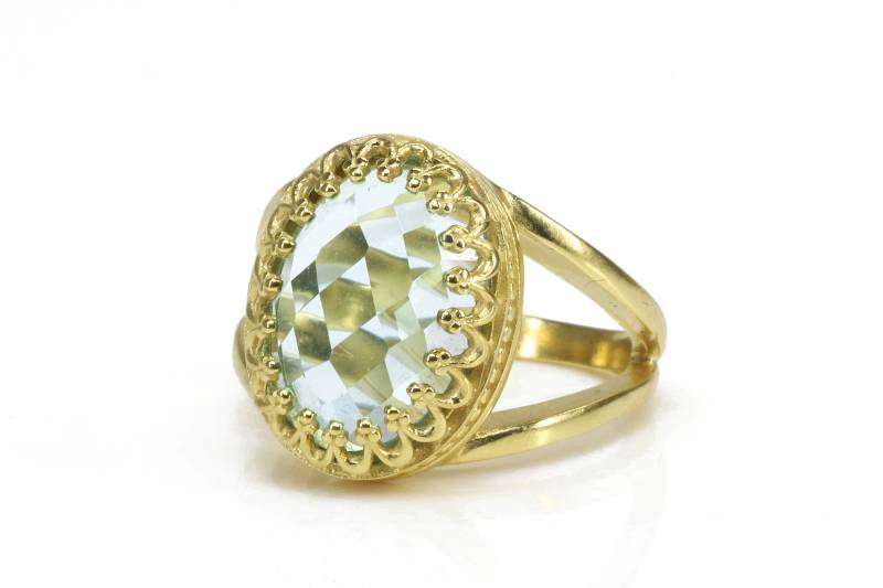 Blautopasring Edelsteinring Quarzring Goldring 14K Gold Gefüllter Ring Ovaler Ausgefallener von AnemoneJewelry