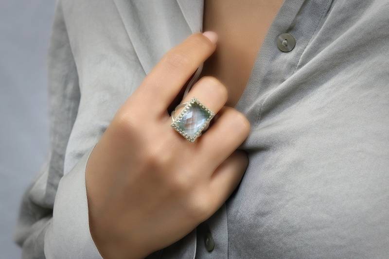 Blautopasring Sterling Silberring Rechteckiger Ring 925Er Blauer Quarzring Statementring von AnemoneJewelry