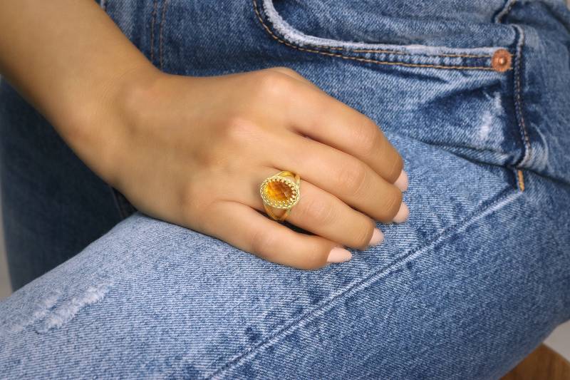 Citrin Ring Edelstein November Birthstone Gold Erfolgsring Glaubensring Liebesring von AnemoneJewelry