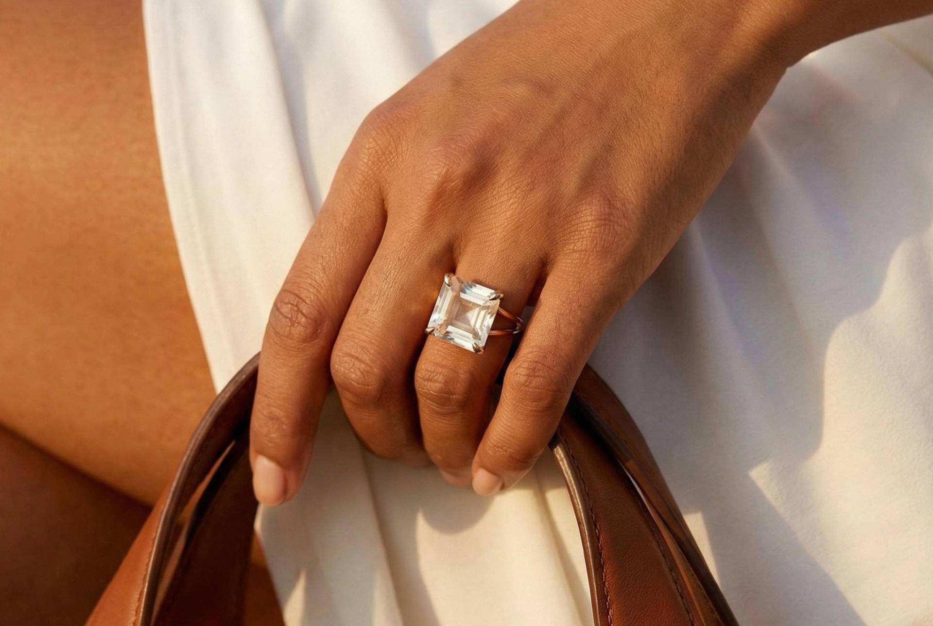 Crystal Quartz Edelstein Ring Gold Reflektierende Energie Square Cut Stone Schmuck von AnemoneJewelry