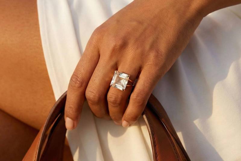 Crystal Quartz Edelstein Ring Gold Reflektierende Energie Square Cut Stone Schmuck von AnemoneJewelry