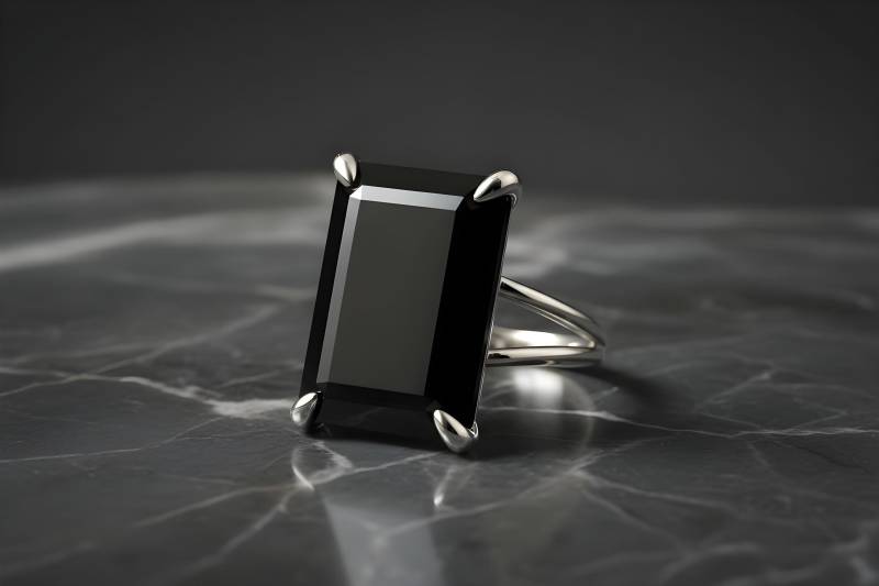 Edelstein Ring Silber Onyx Schwarz Rechteckig Sterling von AnemoneJewelry