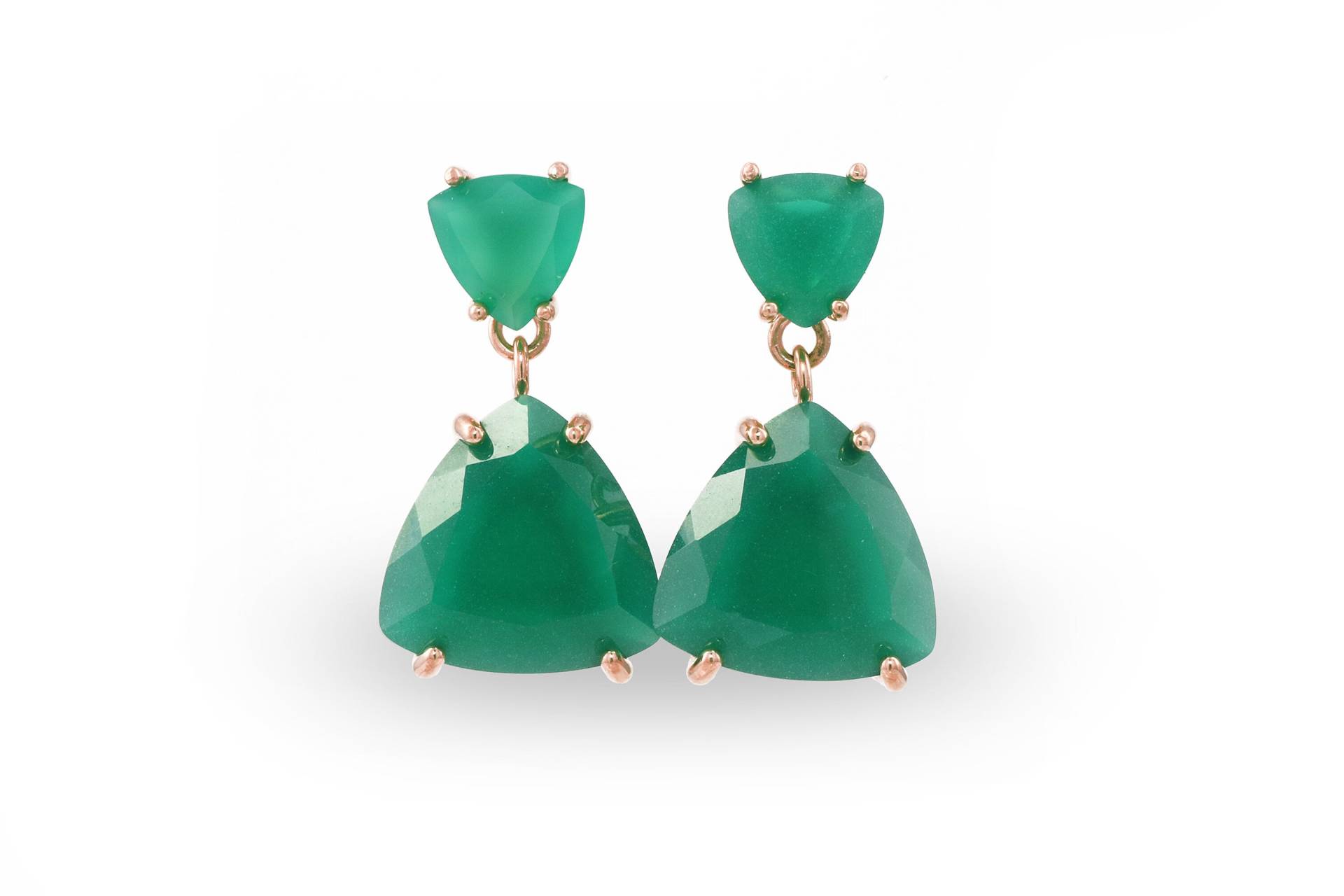 Einzigartige Handgemachte Ohrringe Lange Grüne Onyx Edelstein Rose Gold Trillion Brautjungfer Geschenke von AnemoneJewelry