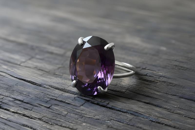 Februar Geburtsstein Ring Amethyst Cocktail Individueller Schmuck Oval Edelstein 925Er Silber Spaltbandring von AnemoneJewelry