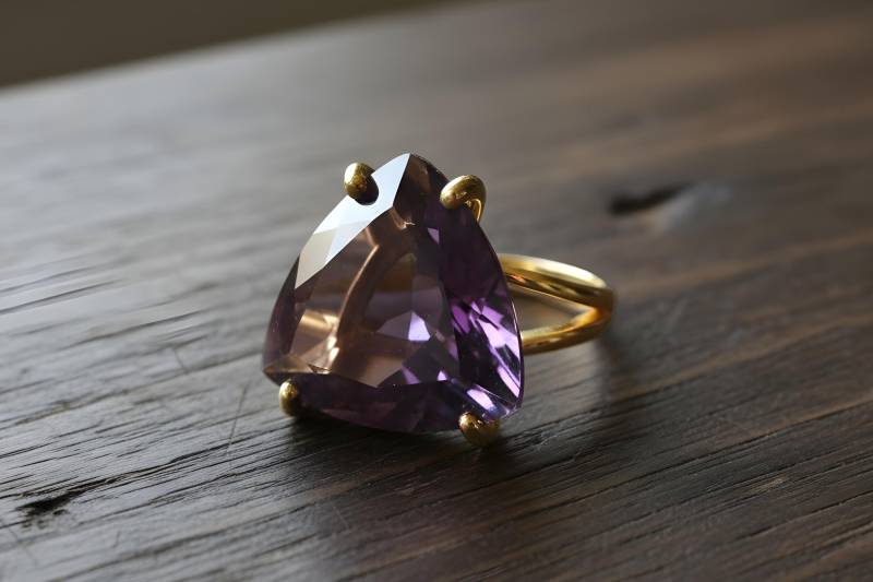 Februar Birthstone Ring 14K Gold Amethyst Trillion Geschliffene Edelstein Brautring Halbedelstein von AnemoneJewelry