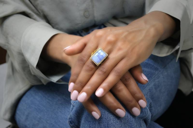 Gold Achat Ring Stapelring Doppelbandring Goldringe 14K Solid Goldring Rechteckring Edelsteinring von AnemoneJewelry