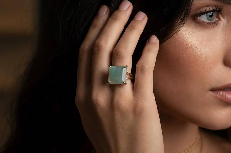 Gold Aquamarin Ring Quadratisch Geschnittener Princess Cut Edelstein März Birthstone Schmuck 14K Statement von AnemoneJewelry