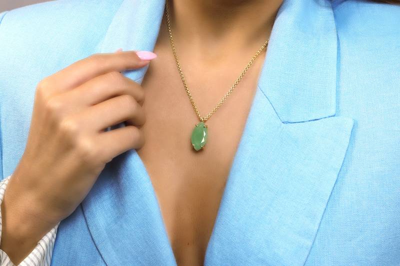 Gold Marquise Halskette Grüne Aventurin Handgemachte Prong Vermeil Jeden Tag Schicke von AnemoneJewelry