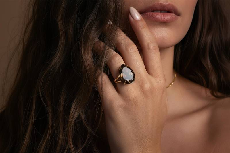 Gold Rauchquarz Ring Teardrop Edelstein Birnenschliff Braun Statement von AnemoneJewelry