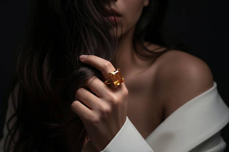 Goldring Citrin Ring November Birthstone Rechteckiger Cocktailring Gold-statement Versprechen von AnemoneJewelry
