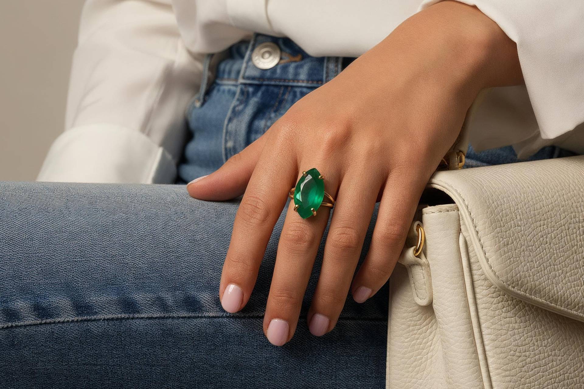 Grün Onyx Ring Smaragd Marquise Edelstein Grüner Cocktail von AnemoneJewelry