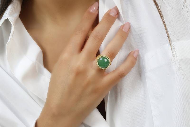 Grüner Aventurin Ring Goldring Vintage Brautjungfer Ringe Jade Massivgold Benutzerdefinierte von AnemoneJewelry