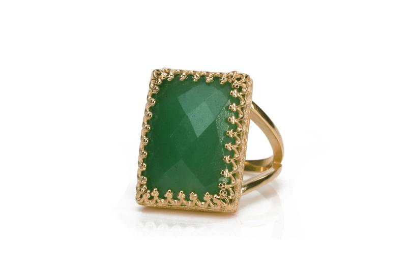 Grüner Aventurin Ring Roségold Gefüllter Rechteck Kronenring Statement Damen Großer Goldring 14 Karat von AnemoneJewelry