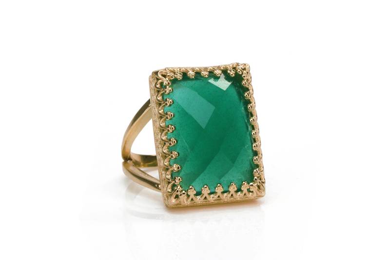 Grüner Onyx Ring Rechteckiger Statement Roségold Filled Cocktailring Event Wo von AnemoneJewelry