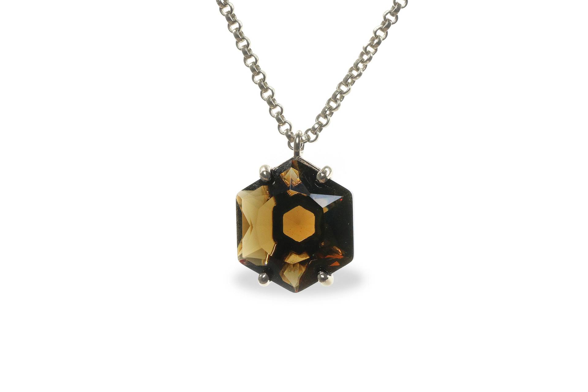 Halskette Geschenk Für Frau Braun Mutter Geschenke Mama Rauchquarz Hexagon Silber von AnemoneJewelry