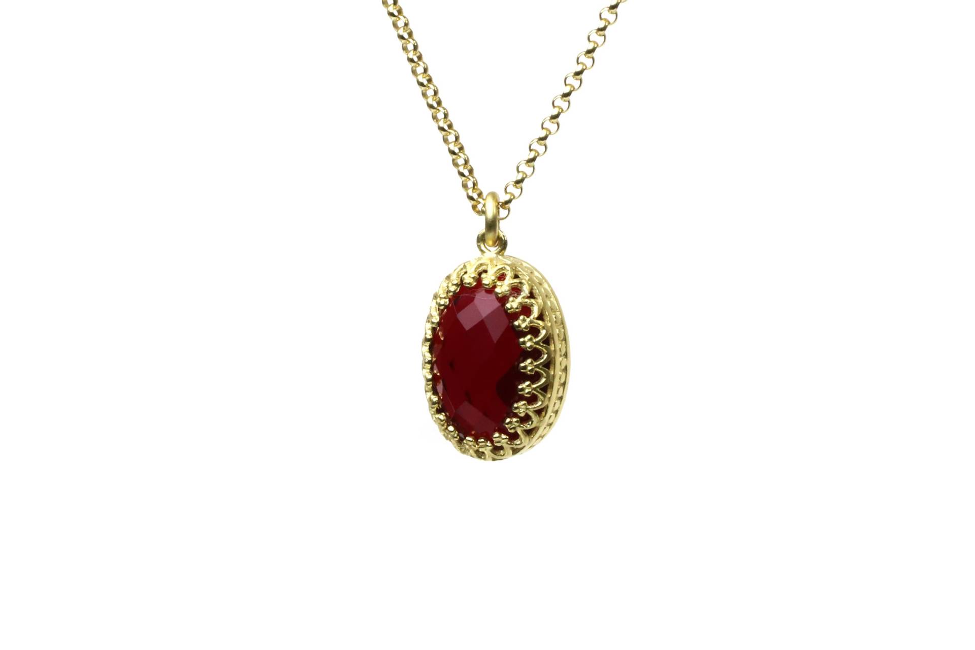 Januar Birthstone Halskette Weihnachtsgeschenk Für Frau 18K Vermeil Granat Oval Edelstein Schmuck von AnemoneJewelry