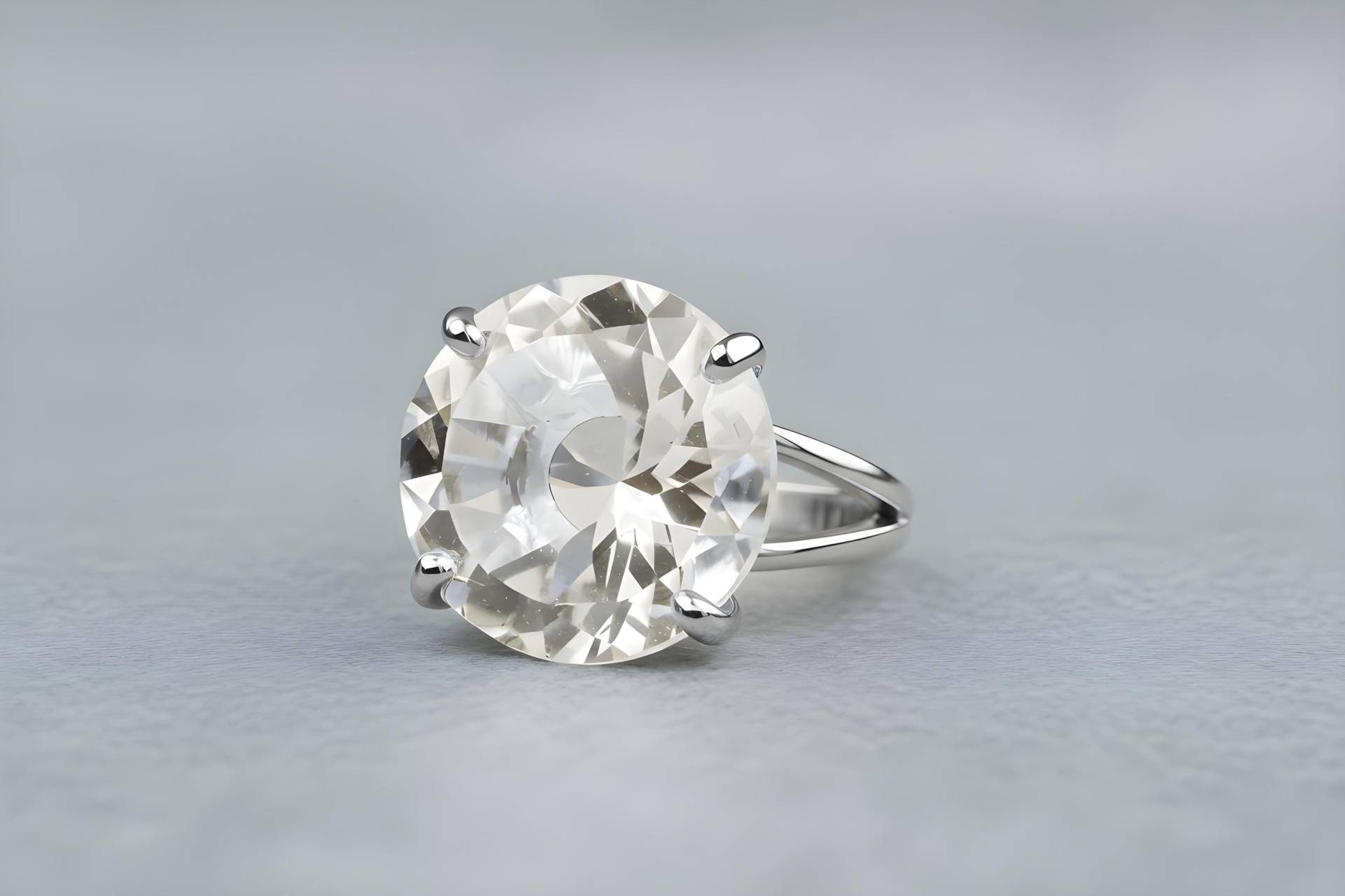Kristall Quarz Silber Ring Edelstein Runde Facettierte Stein Schmuck Sterling Statement von AnemoneJewelry