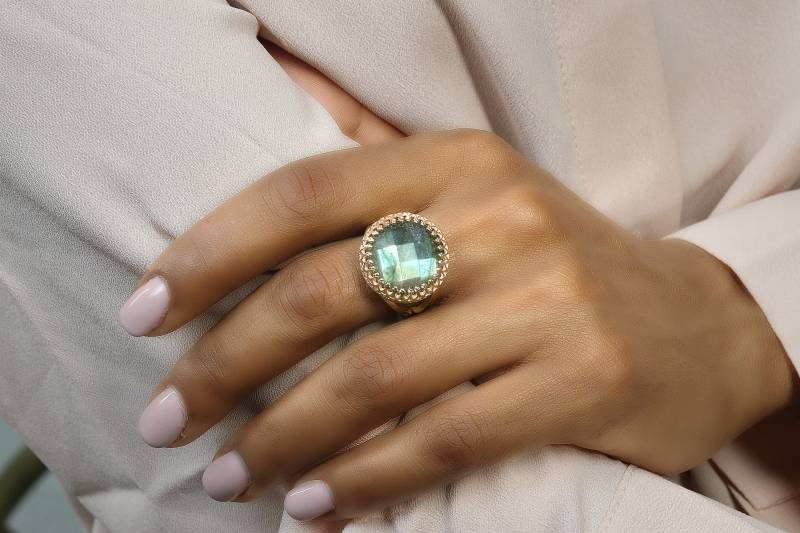 Labradorit Ring Rotgold Roségold Edelstein Facettierten Cocktail Brautring von AnemoneJewelry