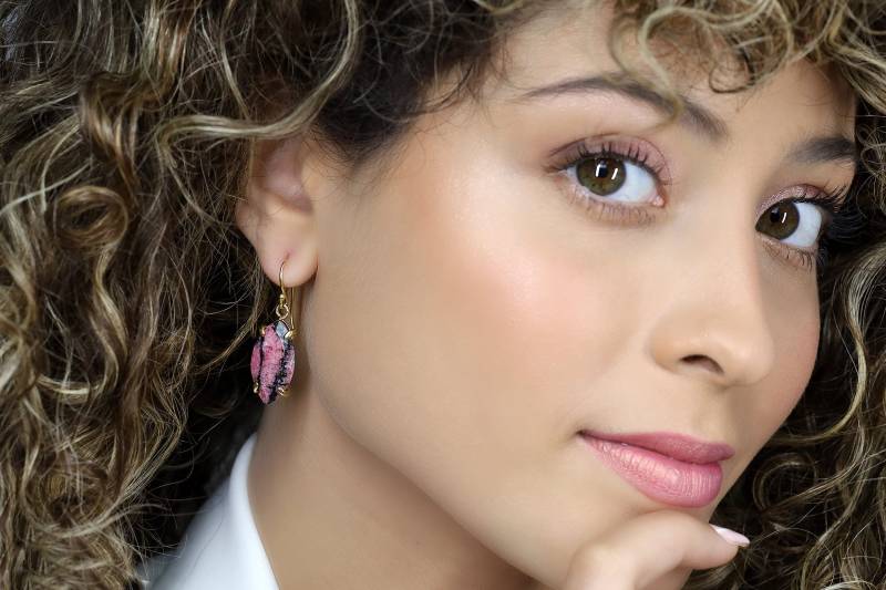 Lange Baumelnde Marquiseohrringe Goldrosa Rhodonitohrringe Handgefertigte Ohrringe Halbedelsteinohrringe Damenohrringe von AnemoneJewelry