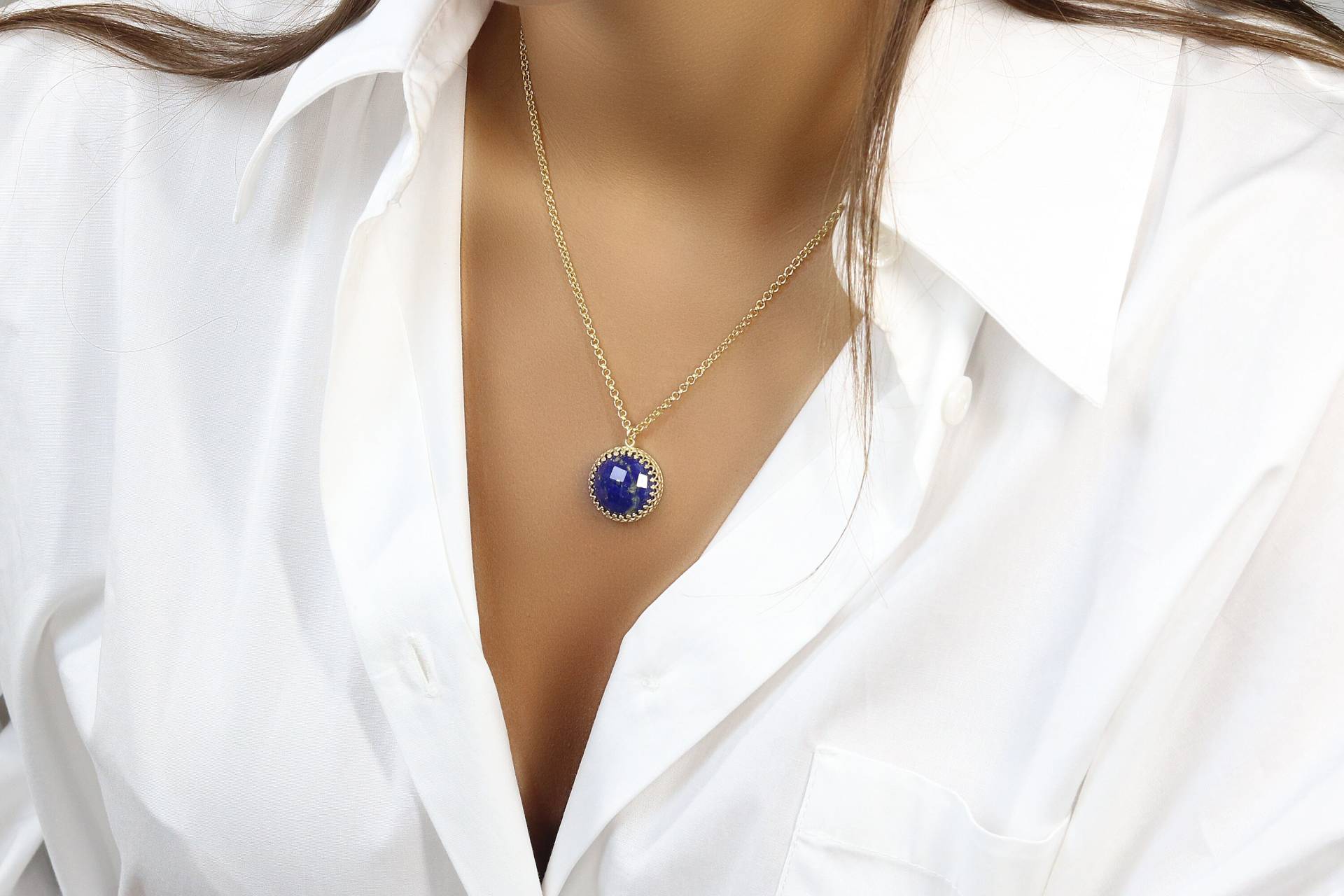 Lapis Lazuli Anhänger Für Frauen Halskette in Gold Gefüllter Langer Edelstein Komfort Stein von AnemoneJewelry