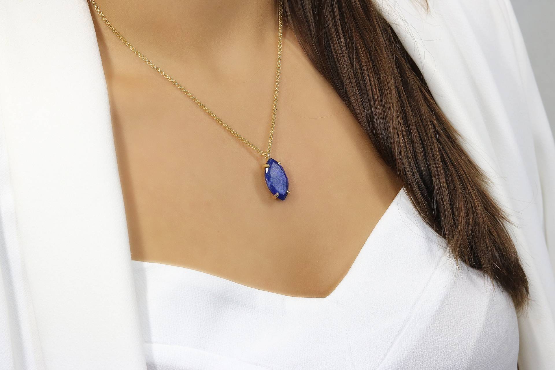 Lapis Lazuli Birthstone Halskette September Hochzeitsanhänger Lange Mit Edelstein von AnemoneJewelry