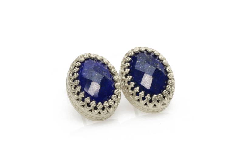 Lapis Ohrringe Birthstone September Schmuck Edelstein Navy Blau Oval Cut Ohrstecker von AnemoneJewelry