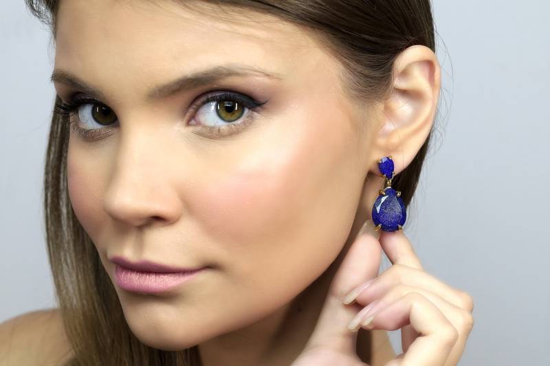 Lapis Ohrringe September Birthstone Teardrop Edelstein Gold Braut Lange Multi-stein von AnemoneJewelry