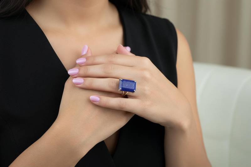 Silber Lapis Lazuli Rechteck Ring September Birthstone Statement Schmuck von AnemoneJewelry