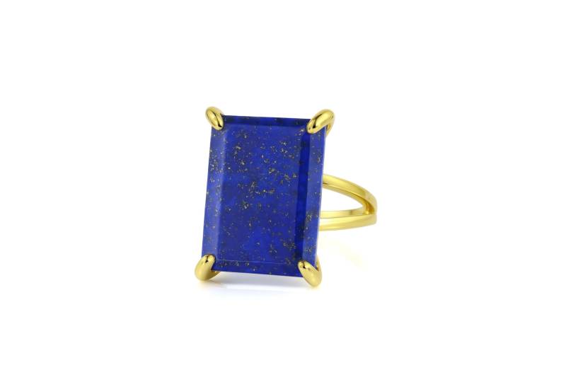 Lapis Ring Rechteckiger Goldring September Birthstone Cocktailring Statement Brautring von AnemoneJewelry