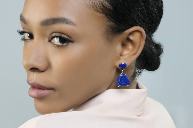 Lapislazuli Ohrringe Für Frauen Lapis Lazuli Gold Natürliche Edelstein Baumeln von AnemoneJewelry