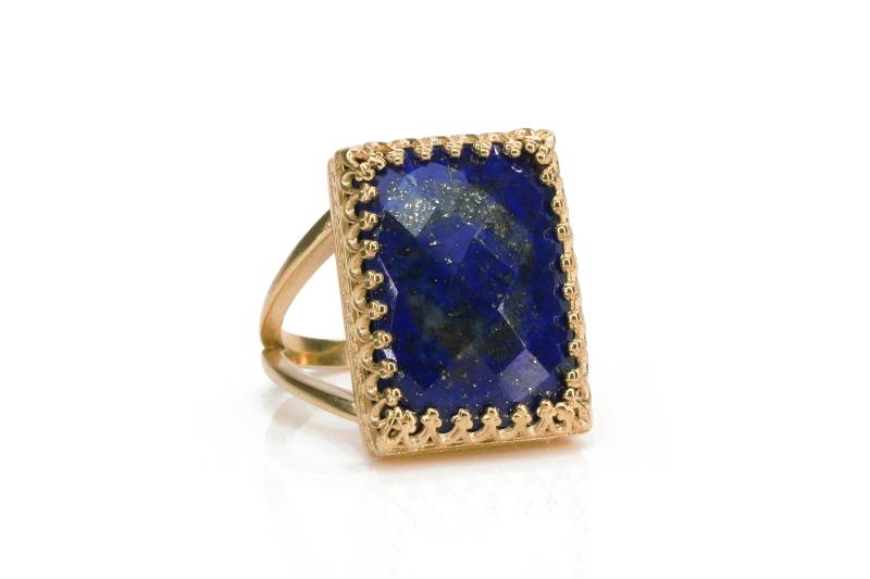 Lapislazuli Ring Roségoldring Edelsteinring September Birthstone Rechteckiger Steinring Großer Für Frauen von AnemoneJewelry